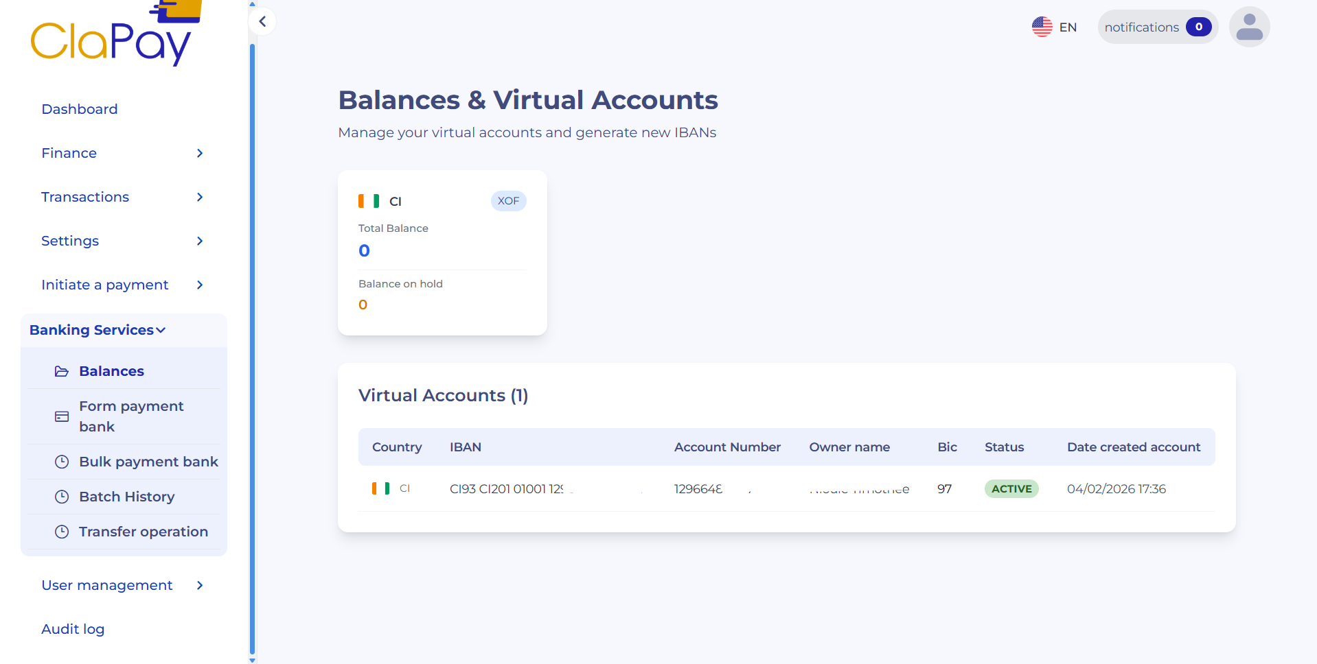 List of virtual accounts