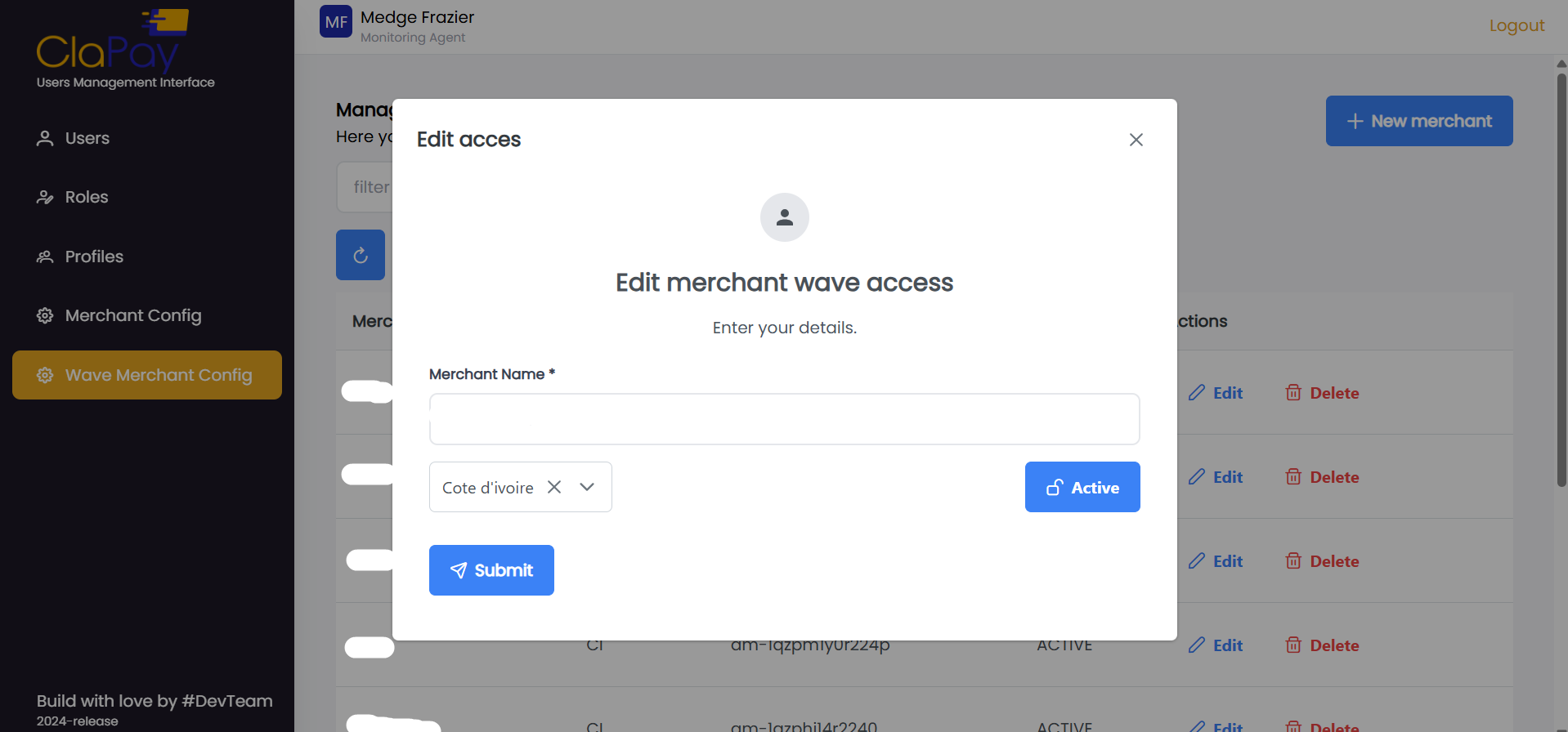 Edit Wave Merchant Form