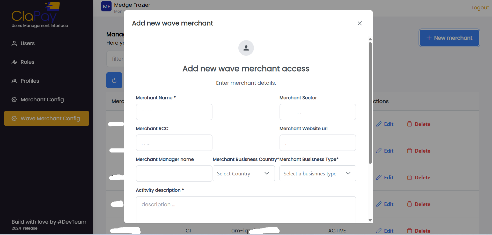 Add Wave Merchant Form