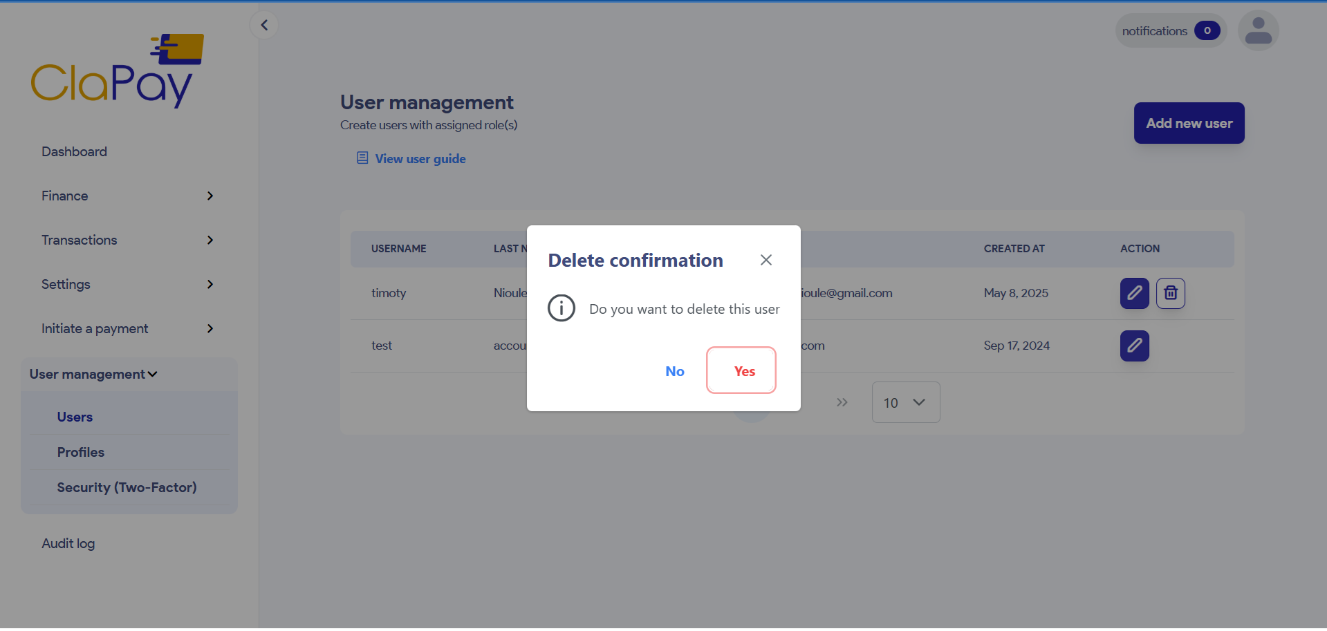 Supprimer Utilisateur