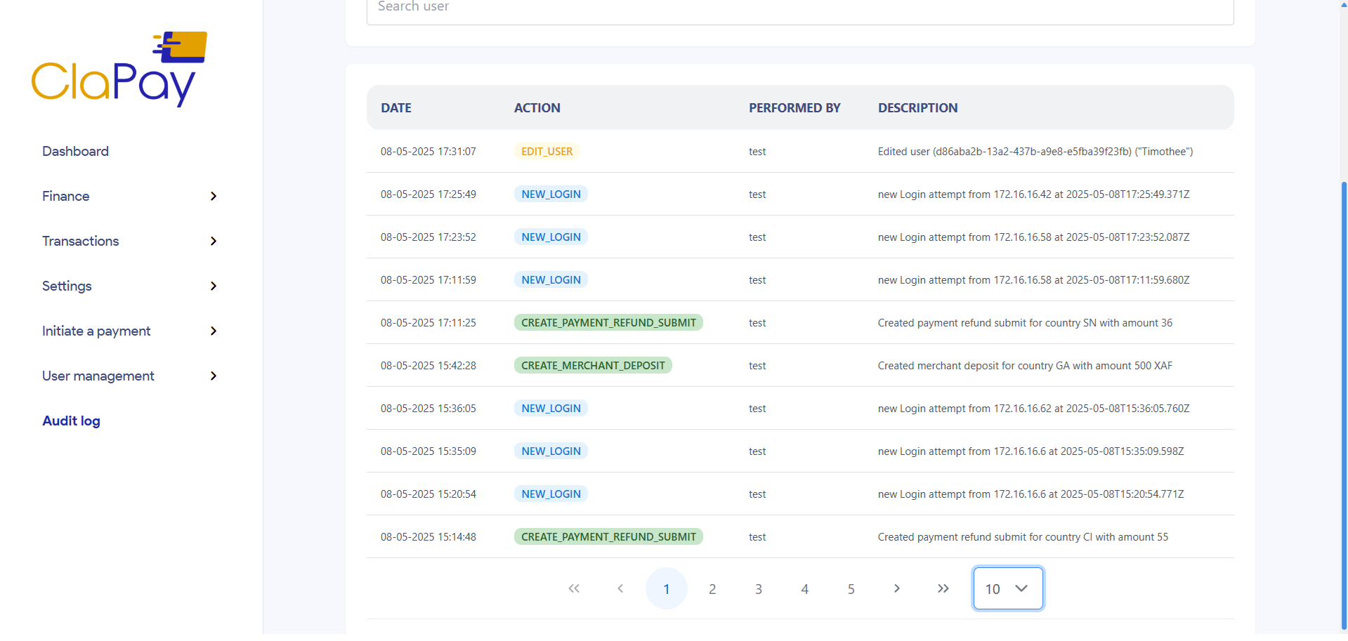 Entrées du Journal d'Audit