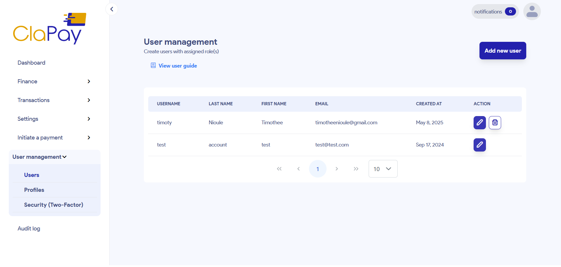 Liste des Utilisateurs