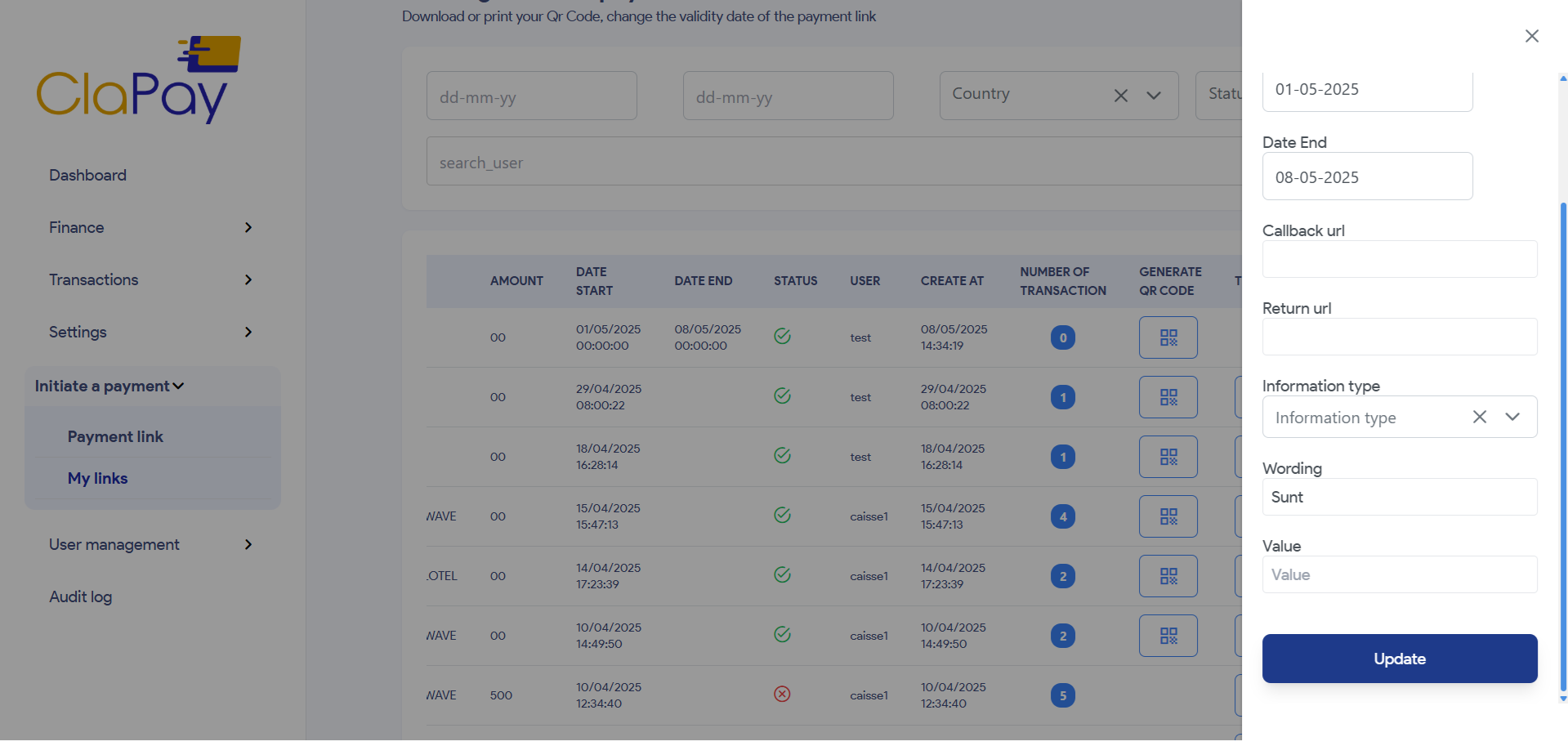 Modifier les Informations